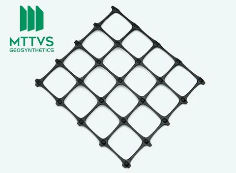 Biaxial stretched plastic geogrid